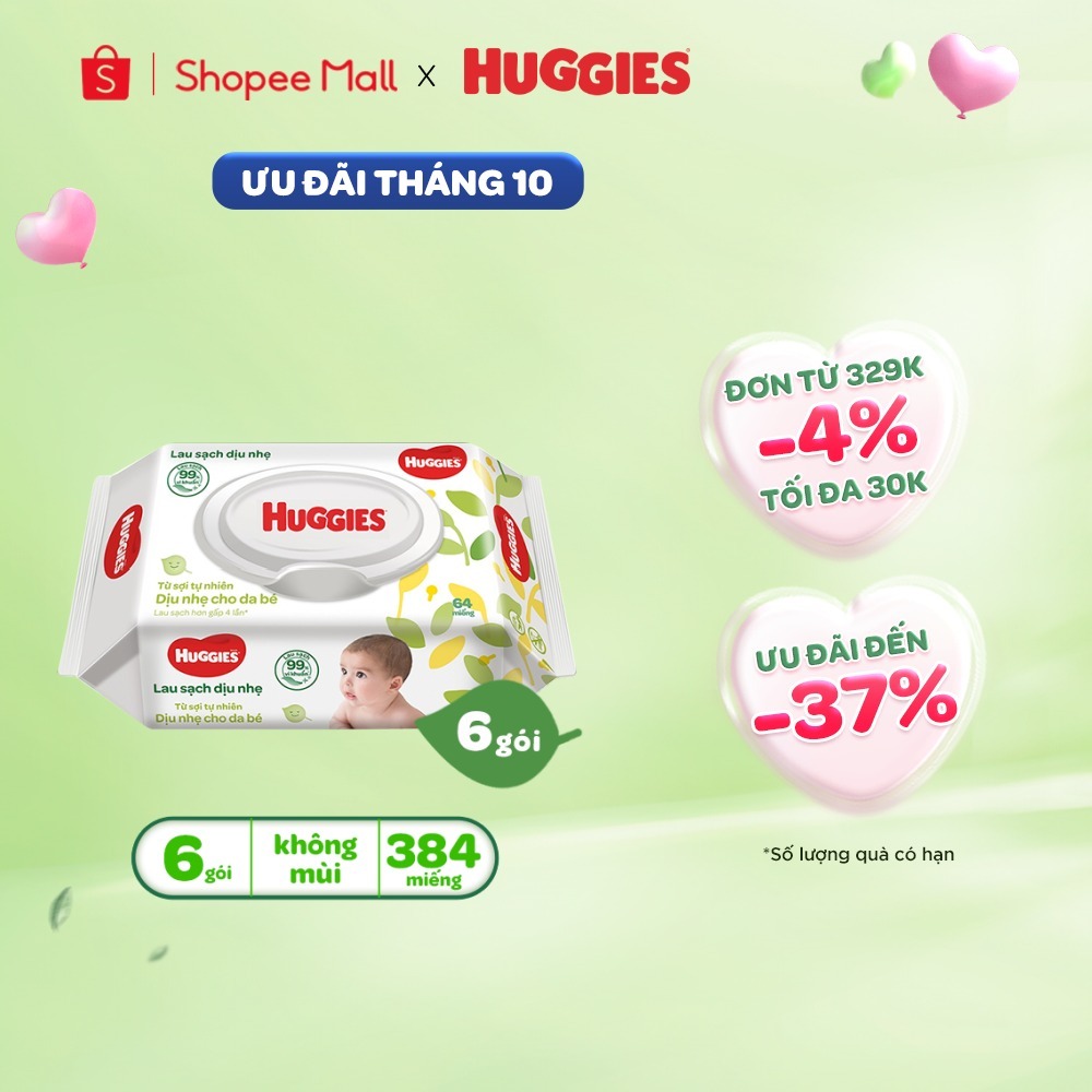 Combo 6 gói khăn giấy ướt cho trẻ sơ sinh HUGGIES (Gói 64 tờ)