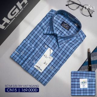 Áo Sơ Mi Trung Niên Nam Dài Tay Dáng Suông Vạt Ngang HGH FASHION Họa Tiết Kẻ Caro Màu Xanh Đậm Vải Cotton Cao Cấp