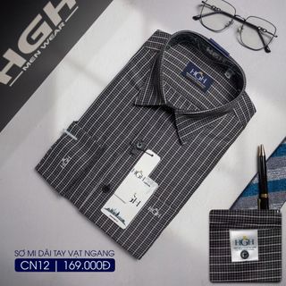 Áo Sơ Mi Trung Niên Nam Dài Tay Dáng Suông Vạt Ngang HGH FASHION Họa Tiết Kẻ Caro Màu Đen Vải Cotton Cao Cấp