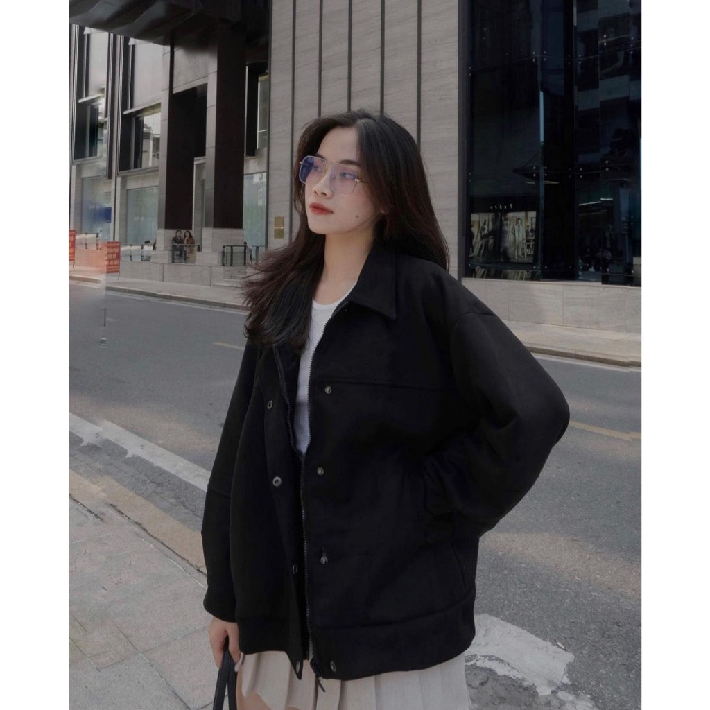 Áo khoác da lộn cúc bấm nữ form rộng chất dày dặn phong cách Hàn Quốc- Aodalon024_P4K7