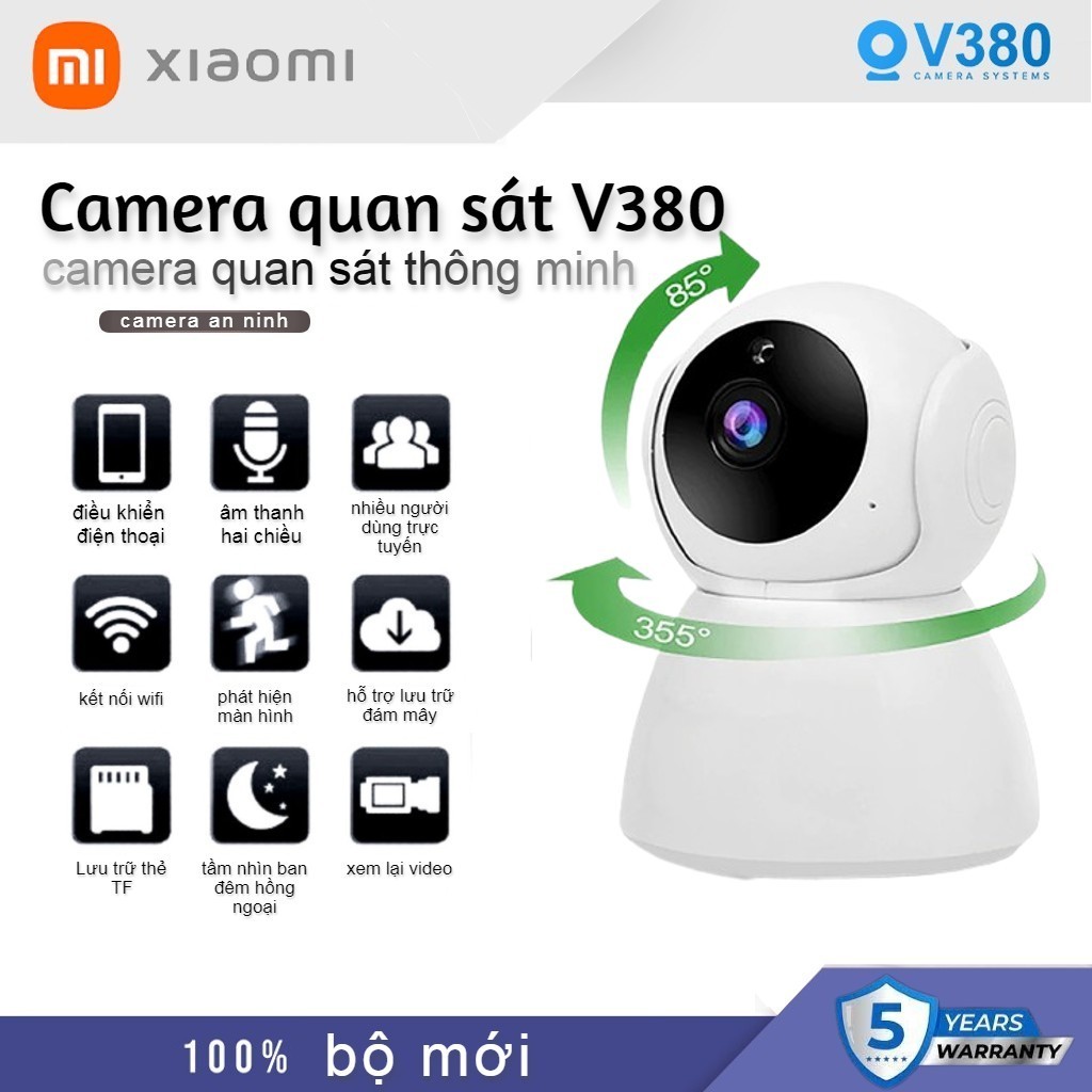 Camera WiFi XiaoMi Tapo V380 CCTV Xoay 360, Quản Lí App Đàm Thoại 2 Chiều - Chính Hãng 1 SD Port