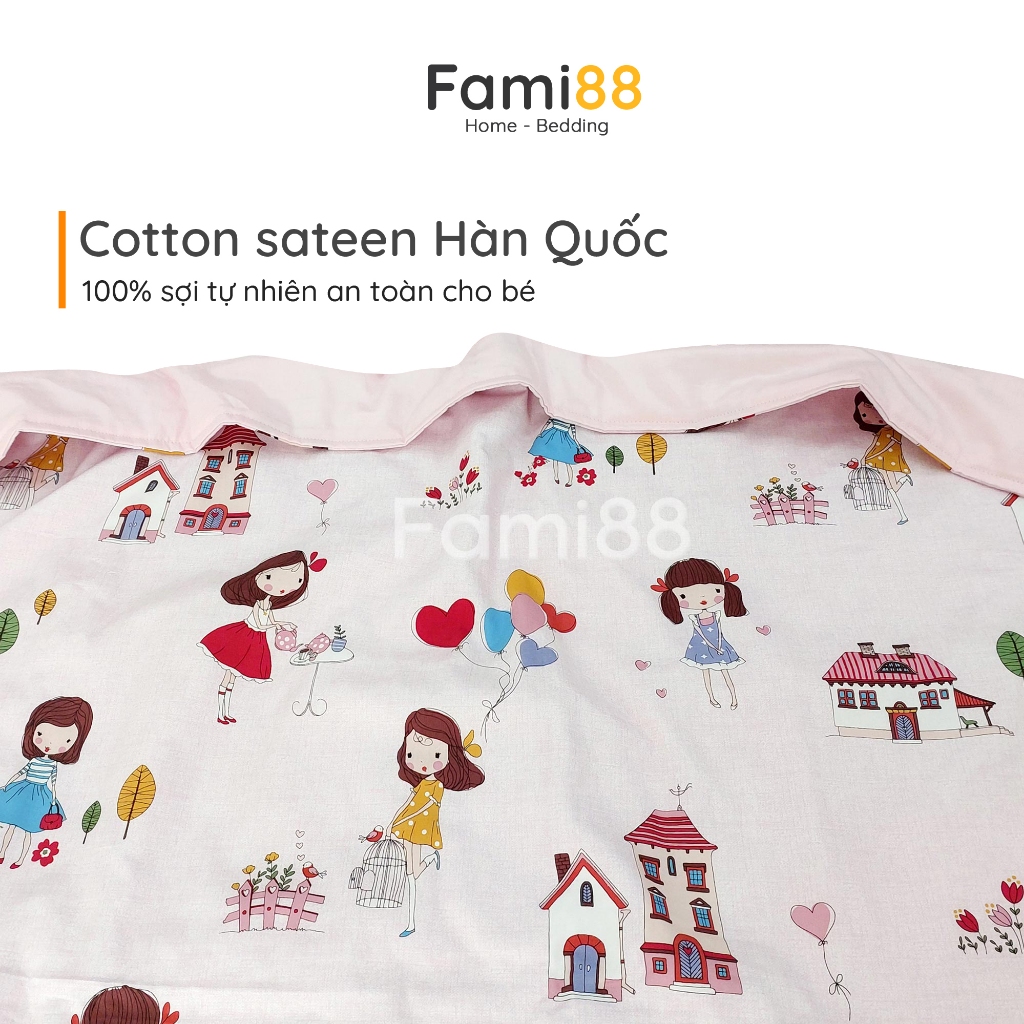 Vỏ chăn chần bông 2mx2m2 1m5x2m bé trai bé gái lồng được ruột Cotton Hàn Fami88 Bedding, chăn mền hè thu cho trẻ em.