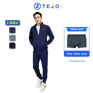 Bộ nỉ nam kéo khoá Tezo thiết kế cổ bẻ hoạ tiết thêu nổi ở ngực và miệng túi 22ANKT010
