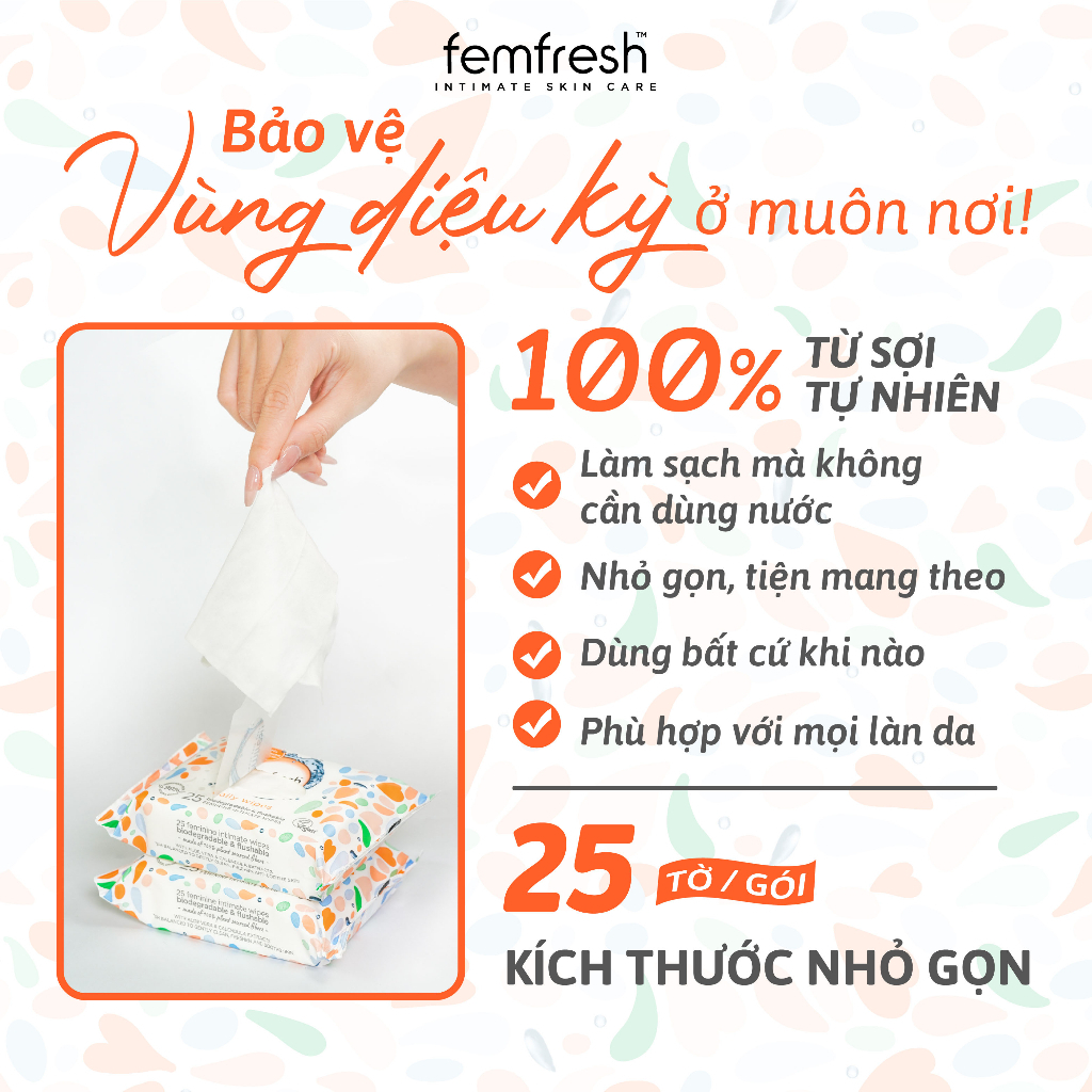 Khăn giấy ướt vệ sinh vùng kín phụ nữ cao cấp Femfresh Anh Quốc - 25 tờ/gói