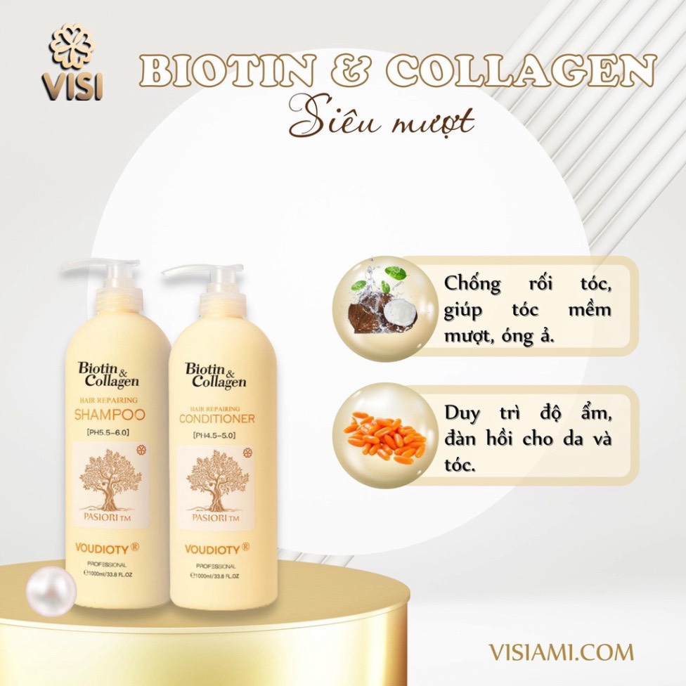 Dầu gội xả Biotin Collagen Voudioty giảm rụng tóc, phục hồi hư tổn, giảm gàu 500ml/1000ml