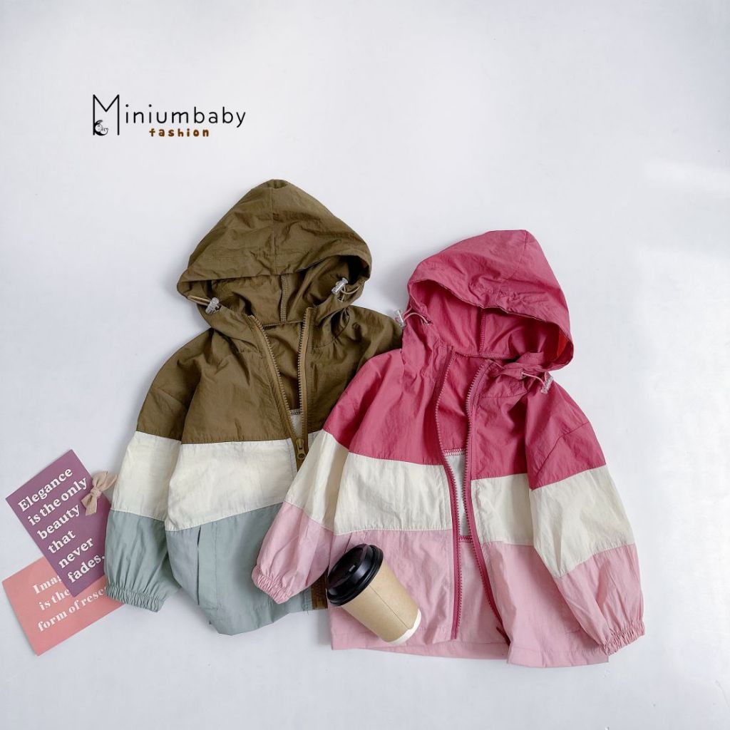 Áo khoắc gió thoáng mát, mềm mịn, họa tiết phối màu nổi bật cho bé trai, bé gái, Miniumbabyfashion A1779