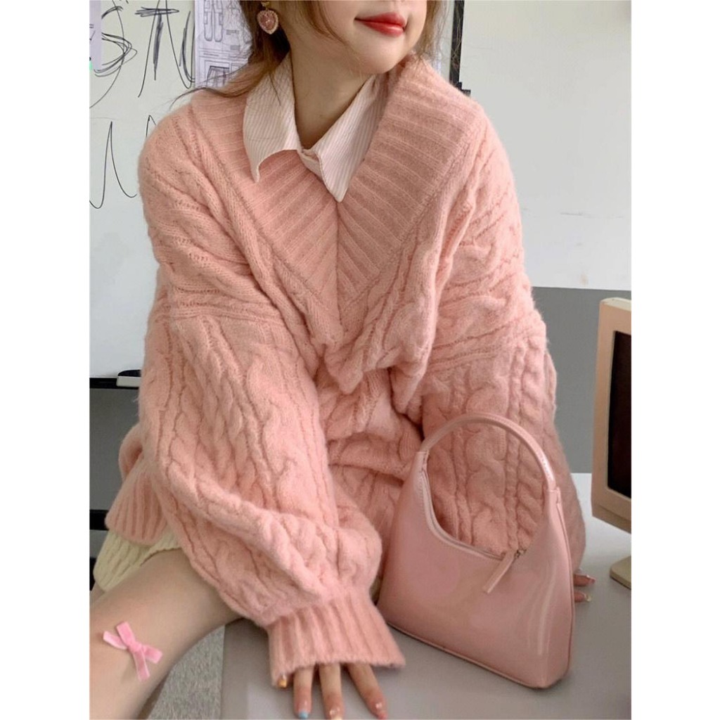 Áo len nữ tông màu basic Hàn Quốc Deliz len vặn thừng dày ấm thời trang Ulzzang mùa đông DELIZ MALL