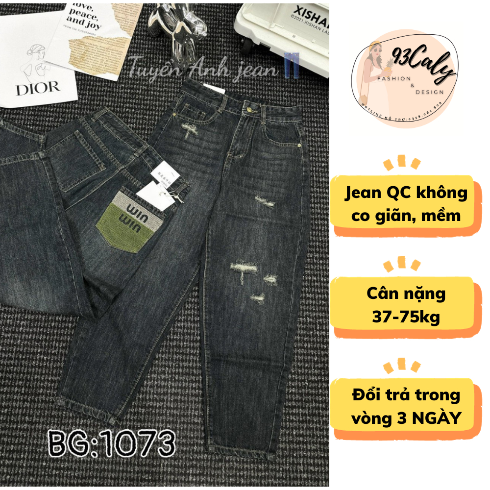 [BIGSIZE 75kg]-1073 Quần Jean Bagy Nữ Rách Gối Ống Rộng Túi Thêu Lưng Cao,quần bò nữ cạp cao đẹp bisic hàng QCCC HOT2023