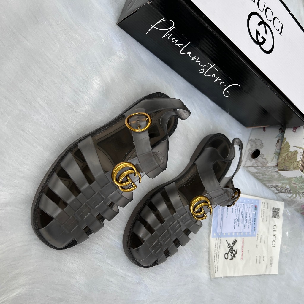 Dép dọ nam GC quai hậu nam sandal GC mặt kim loại đế đúc quai cao su non màu khói