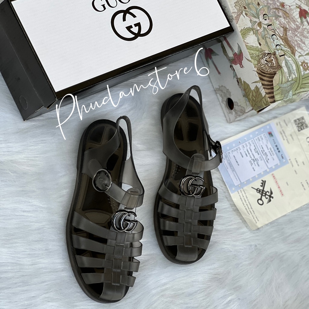 Dép dọ nam GC quai hậu nam sandal GC mặt kim loại đế đúc quai cao su non màu khói