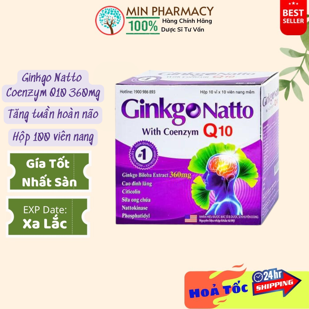 Viên Ginkgo Natto With Coenzym Q10 360mg USA Giúp tăng cường lưu thông máu não (hộp 100 viên (Minpharmacy)