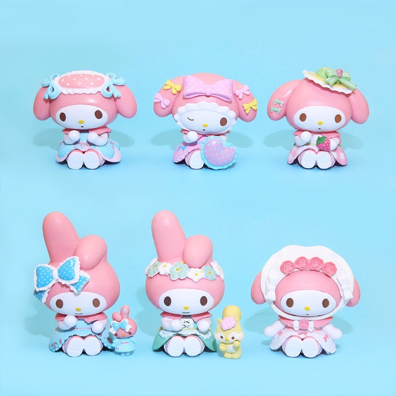 Bộ 6 Búp Bê Nhân Vật Hoạt Hình Sanrio My Melody Mặc Đầm Lolita - Dễ Thương Trang Trí Tinh Tế Cho Xe Hơi Gia Đình
