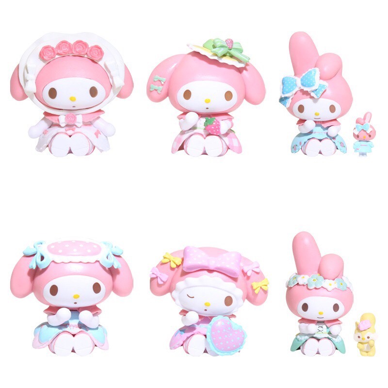 Bộ 6 Búp Bê Nhân Vật Hoạt Hình Sanrio My Melody Mặc Đầm Lolita - Dễ Thương Trang Trí Tinh Tế Cho Xe Hơi Gia Đình