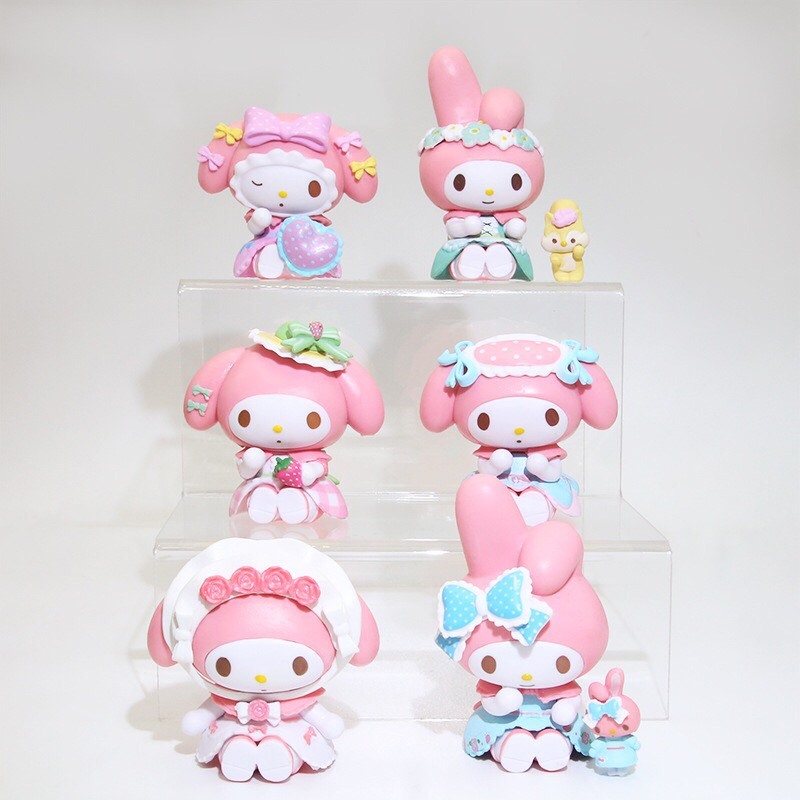 Bộ 6 Búp Bê Nhân Vật Hoạt Hình Sanrio My Melody Mặc Đầm Lolita - Dễ Thương Trang Trí Tinh Tế Cho Xe Hơi Gia Đình