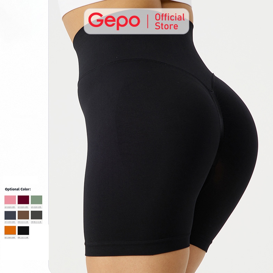Quần short đùi tập gym nữ nâng mông tôn dáng cạp cao dáng chất liệu dệt kim  GEPO GP111