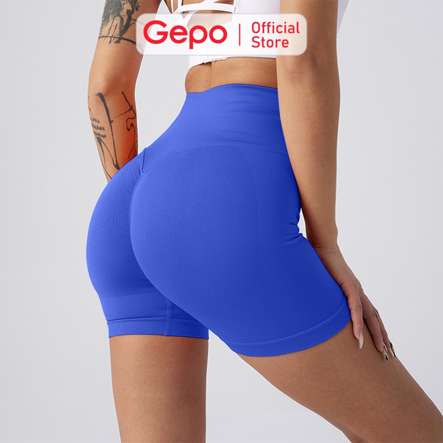 Quần short đùi tập gym nữ nâng mông tôn dáng cạp cao dáng chất liệu dệt kim  GEPO GP111