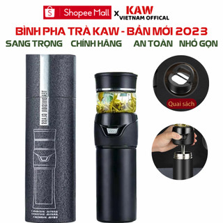 Bình pha trà kiêm bình giữ nhiệt trà kaw 450ml có lưới lọc công nghệ đức chất liệu inox thủy tinh, màng lọc