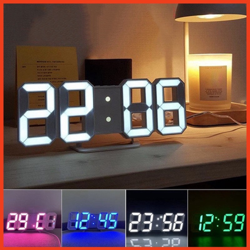 (Tặng kèm dây 1m và pin) Đồng hồ led 3d để bàn đồng hồ decor
