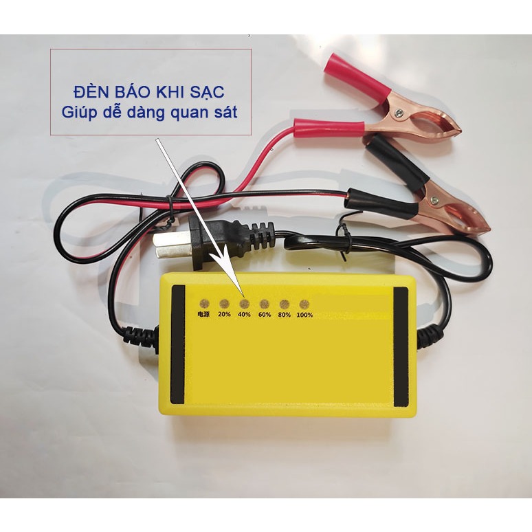 Bộ Sạc Bình Ắc Quy 12V Cho Xe Máy, Xe Điện Dung Lượng 8AH Đến 20AH - có % theo dõi quá trình sạc