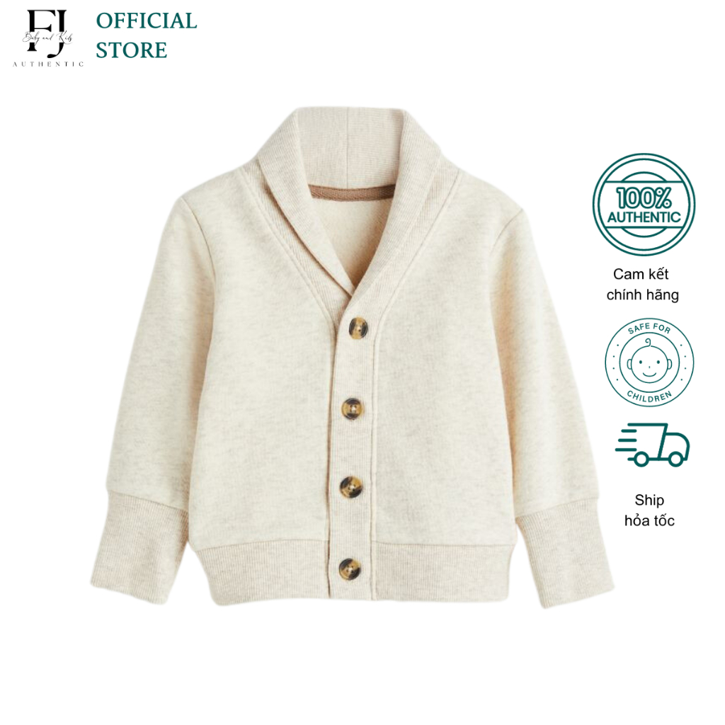 Áo khoác bé trai HM áo cardigan lót bông be chất liệu cotton chính hãng cho bé 1-10 tuổi