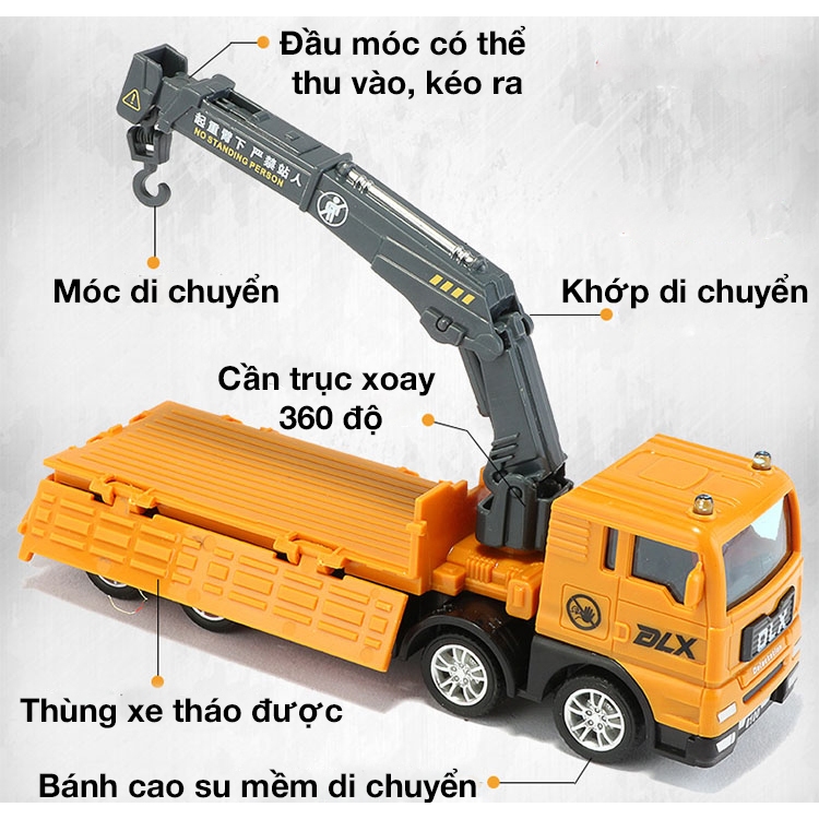 Đồ chơi mô hình xe tải nâng hàng KAVY cần cẩu xoay và thùng tháo hạ