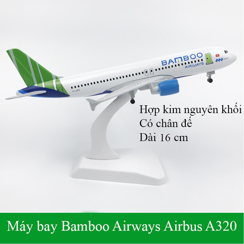 Mô hình máy bay hãng hàng không Bamboo Airways Airbus A320 16cm KAVY bằng hợp kim có chân đế đẹp tinh xảo