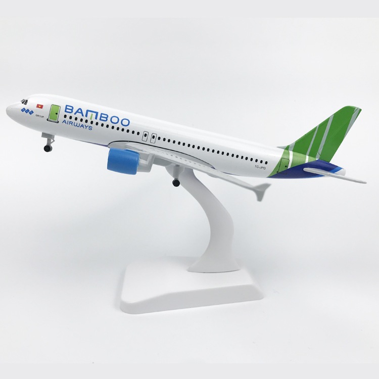 Mô hình máy bay hãng hàng không Bamboo Airways Airbus A320 16cm KAVY bằng hợp kim có chân đế đẹp tinh xảo