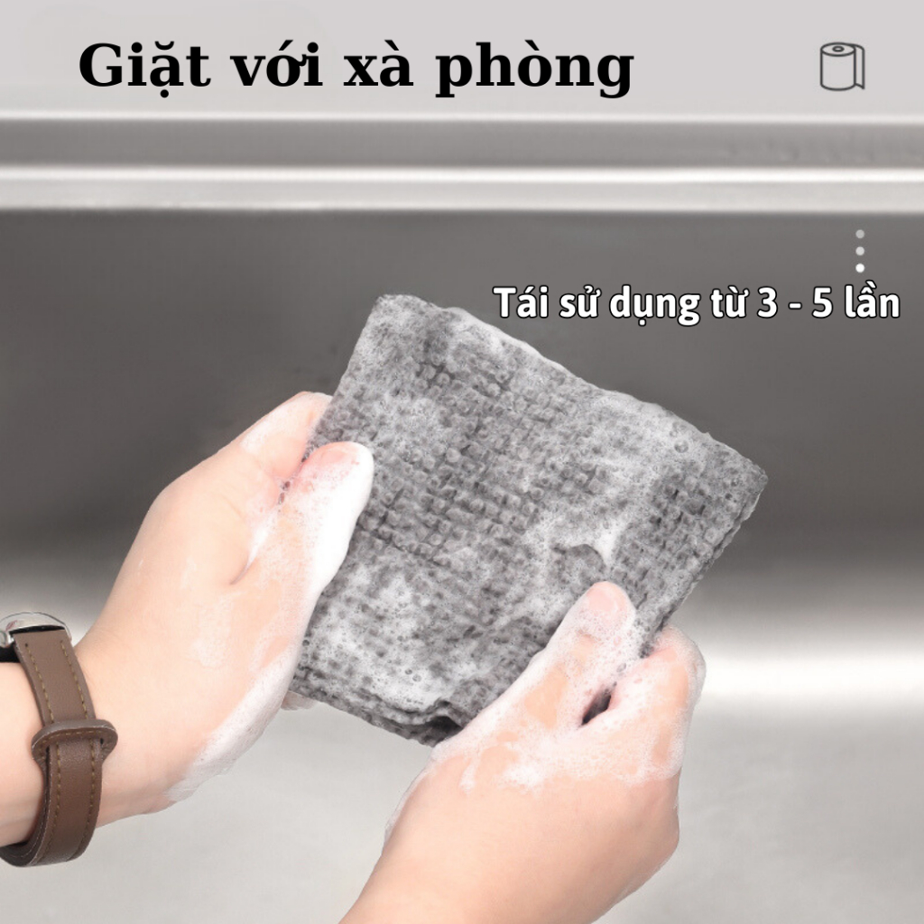 Cuộn khăn lau bếp đa năng tái sử dụng lại được, loại vải dày dai cao cấp thấm hút lau sạch cả vết dầu mỡ cứng đầu Hushop