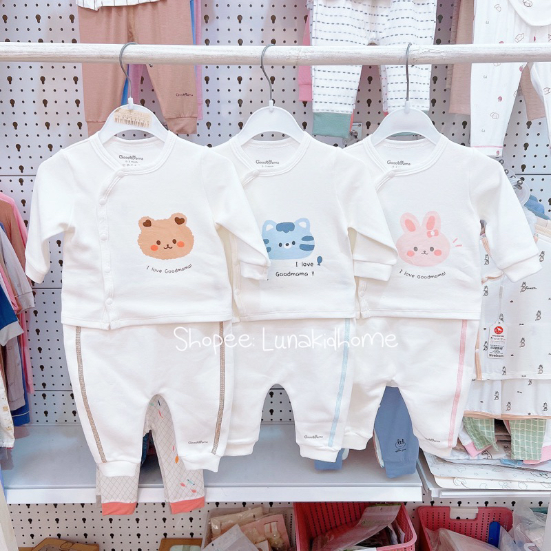 Bộ nỉ dài tay sơ sinh Goodmama mềm mịn (0-3M, 3-6M)