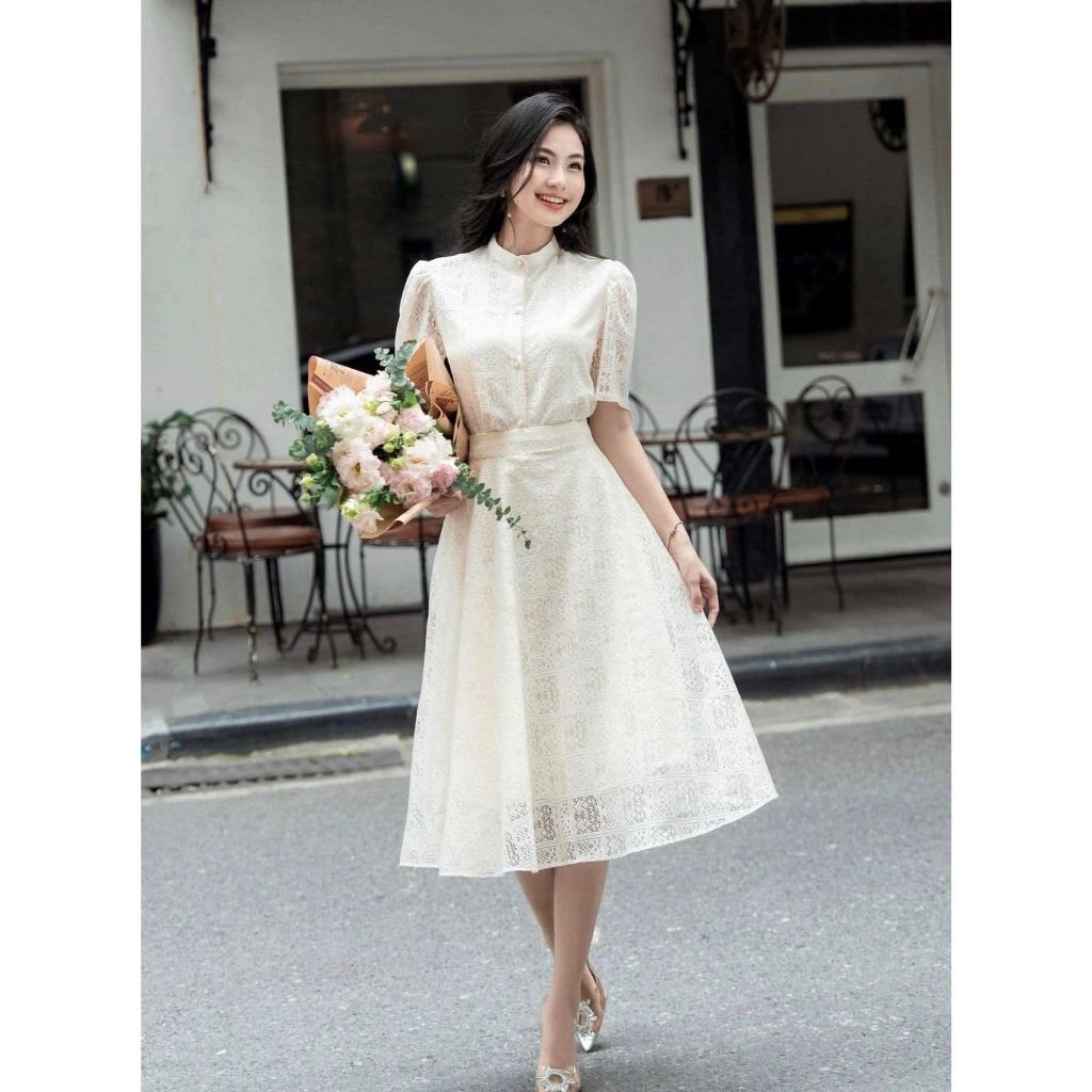 Set váy ren tiểu thư trắng ngà siêu xinh và ngọt ngào