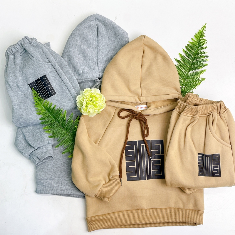Bộ nỉ bông hoodie cho bé trai bé gái bộ đồ dài tay cho bé từ 1-5 tuổi