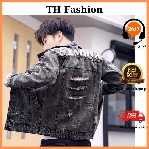 áo khoác jeans áo bò nam mẫu có rách và không rách chất demin dày dặn