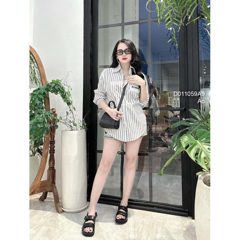 Áo sơ mi sọc tay dài 1 túi phối chữ miu miu sang trọng VIENS STORE