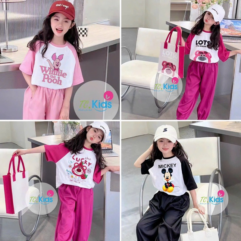 Bộ thun quần dài hình gấu dâu cho bé