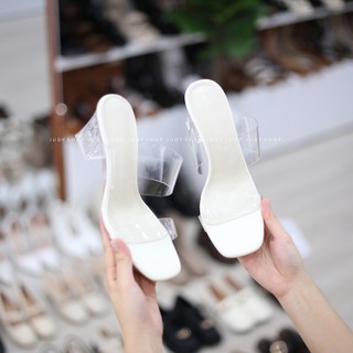 Dép Guốc Nữ - Dép Gót Trong QIAN 2 Quai Ngang Đế Trong Suốt Cao 5-7p QCCC