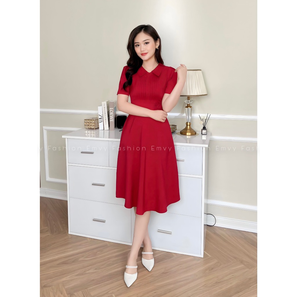 Váy công sở cổ đức sang trọng, Váy dự tiệc thiết kế phối nơ cao cấp Emvy Fashion K77