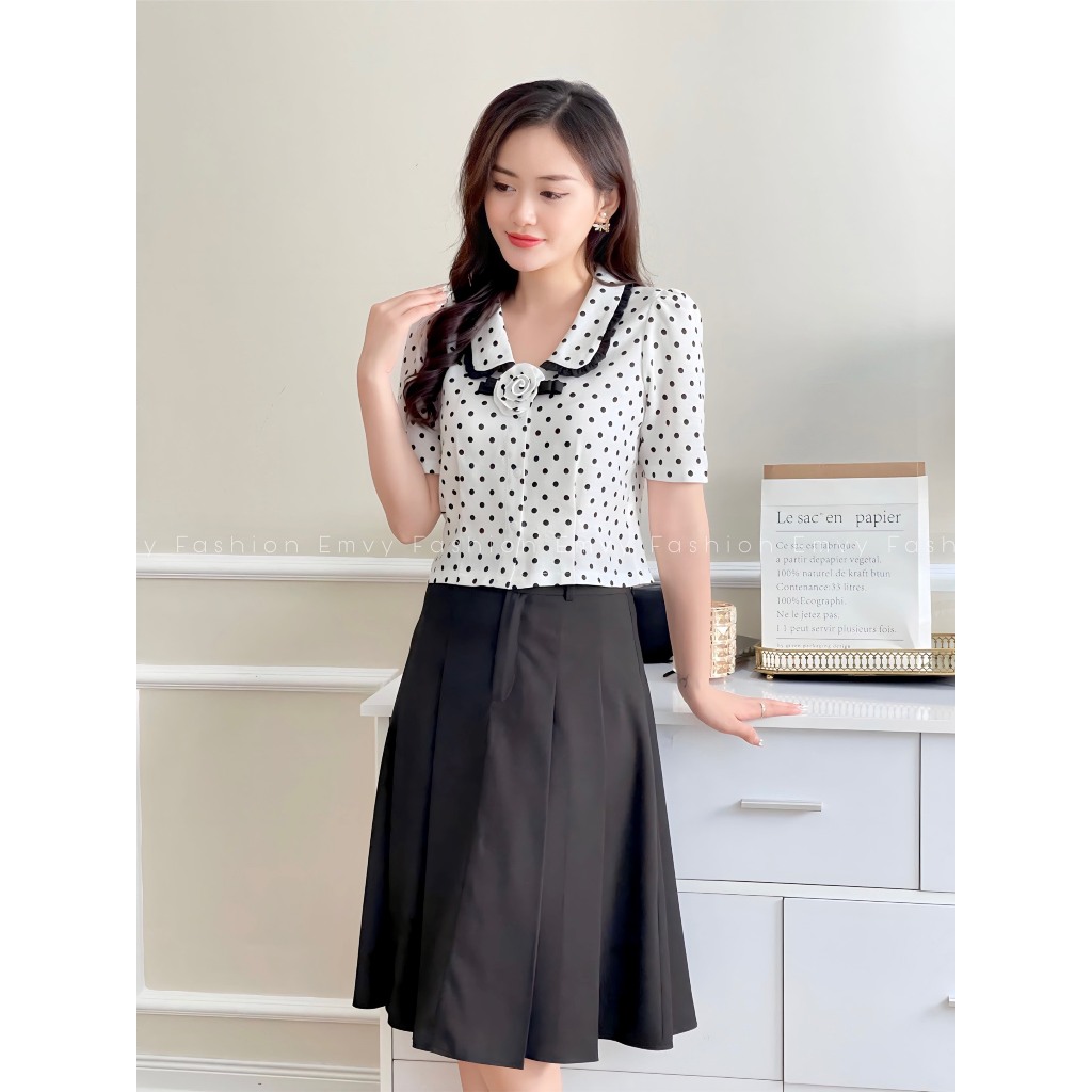 Set bộ công sở, Set áo peplum kèm chân váy xếp ly sang trọng chất đũi xước cao cấp Emvy Fashion S114