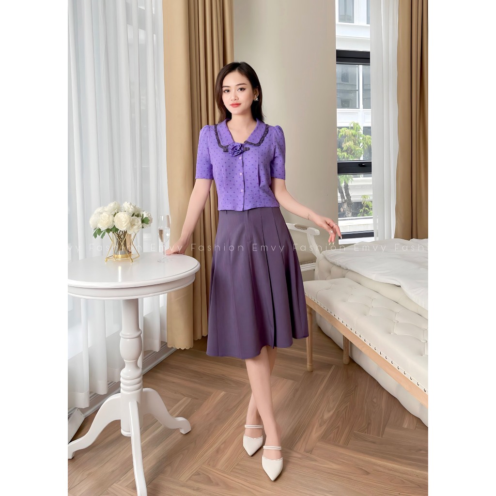 Set bộ công sở, Set áo peplum kèm chân váy xếp ly sang trọng chất đũi xước cao cấp Emvy Fashion S114