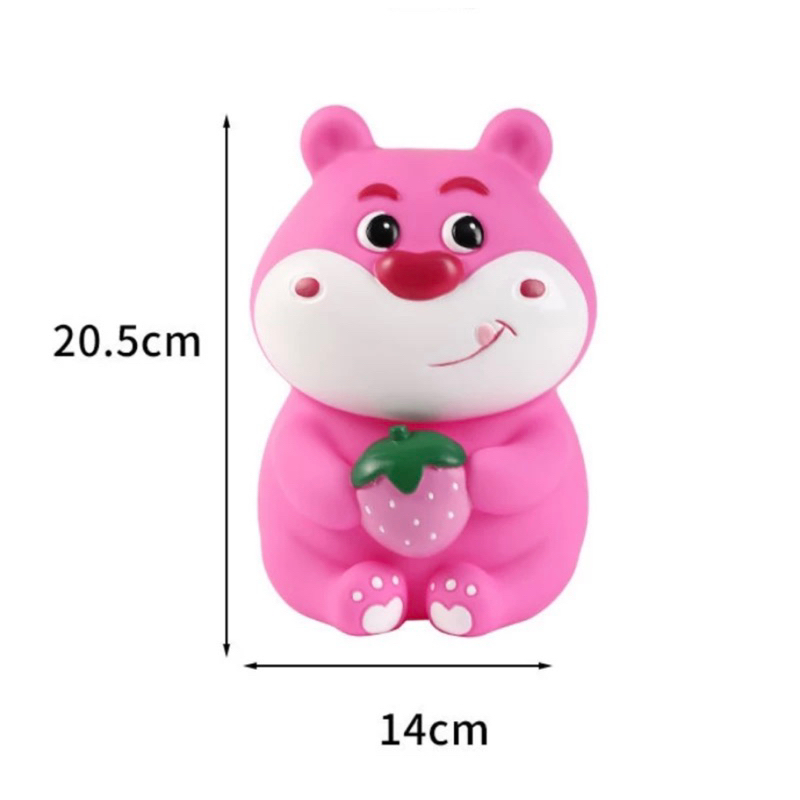 Tượng tô màu GẤU ÔM DÂU thạch cao size lớn 18-24cm