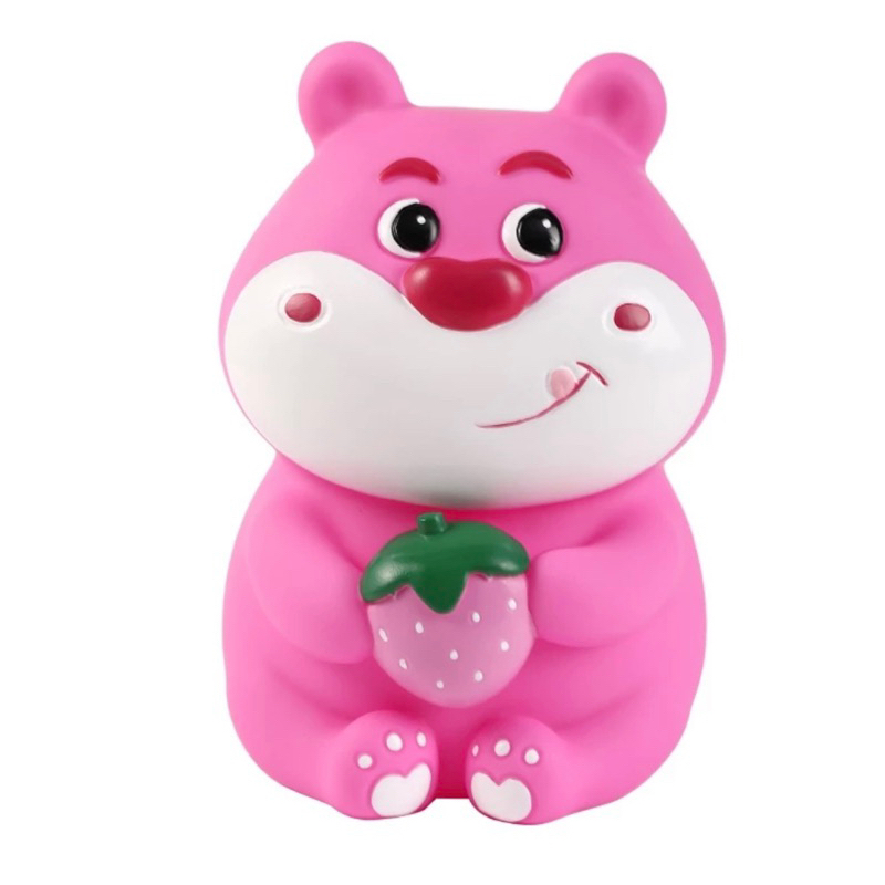 Tượng tô màu GẤU ÔM DÂU thạch cao size lớn 18-24cm