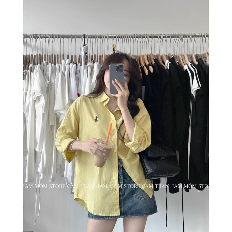 Áo sơmi fom rộng thêu hoạ tiết