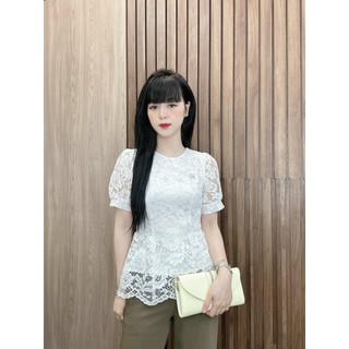 Áo sơ mi ren chiết eo tiểu thư sang trọng