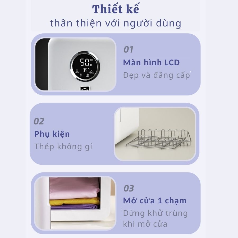 Máy tiệt trùng sấy khô bình sữa bằng tia UV và khí nóng, loại bỏ vi trùng, vi khuẩn và mùi hôi bảo quản đồ dùng cho bé