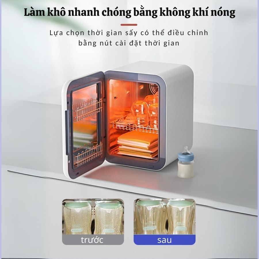 Máy tiệt trùng sấy khô bình sữa bằng tia UV và khí nóng, loại bỏ vi trùng, vi khuẩn và mùi hôi bảo quản đồ dùng cho bé