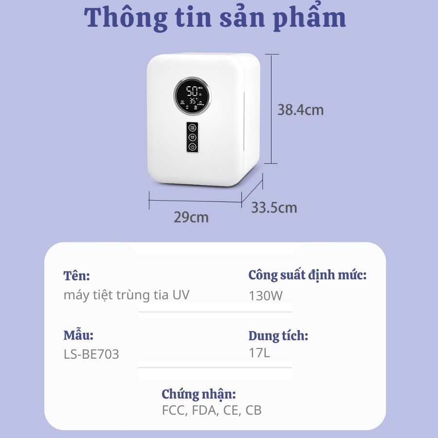 Máy tiệt trùng sấy khô bình sữa bằng tia UV và khí nóng, loại bỏ vi trùng, vi khuẩn và mùi hôi bảo quản đồ dùng cho bé