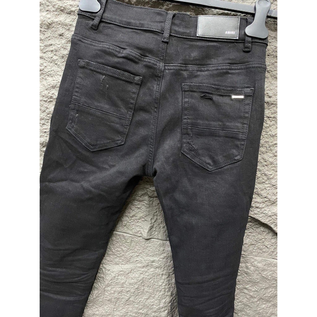 Quần JEAN Nam AMIRI Like_AU Skinny Đen Vá Cứng 4 Cúc Quần Bò Amiri Super 4 Cúc Nam Rách Vá Gối Họa Tiết