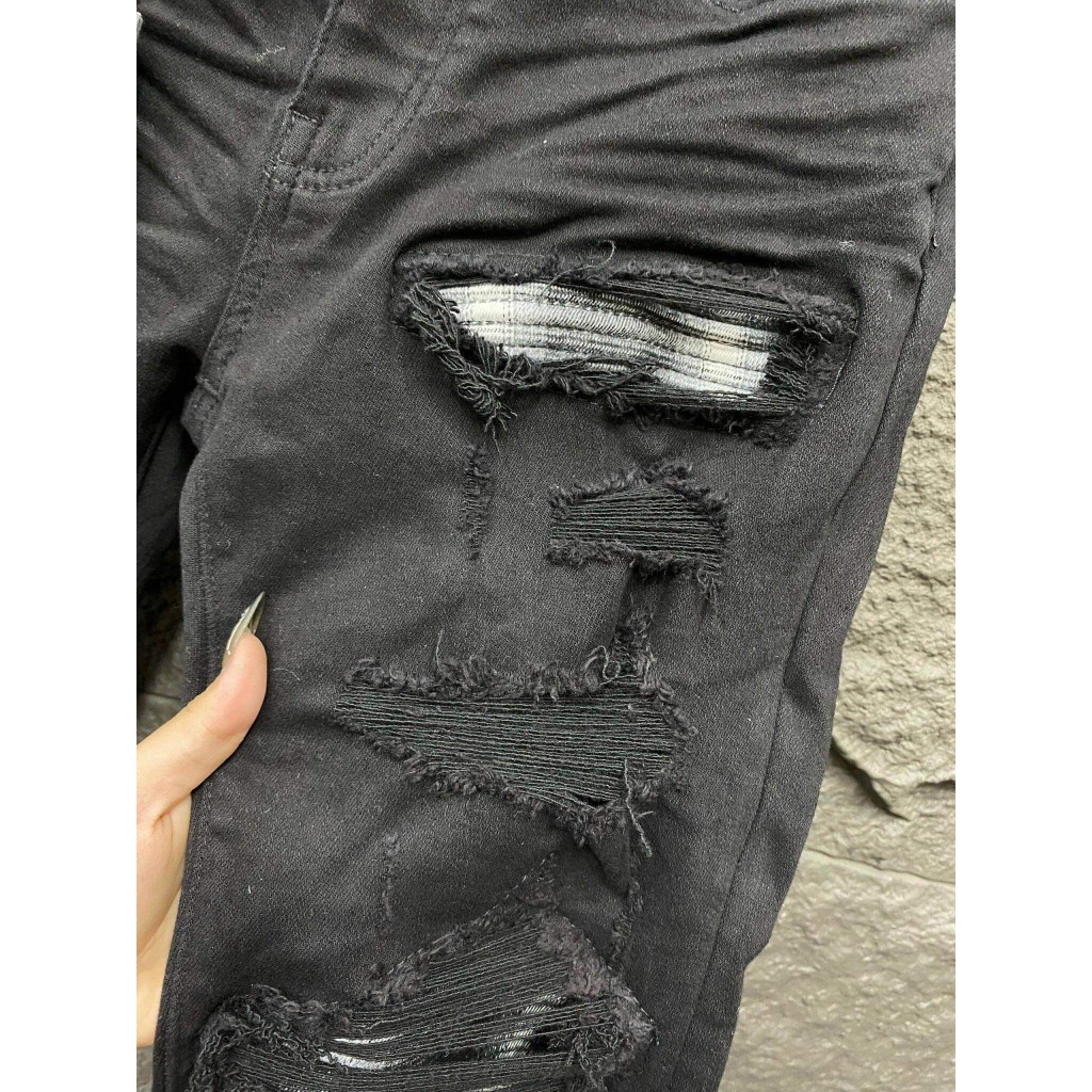 Quần JEAN Nam AMIRI Like_AU Skinny Đen Vá Cứng 4 Cúc Quần Bò Amiri Super 4 Cúc Nam Rách Vá Gối Họa Tiết