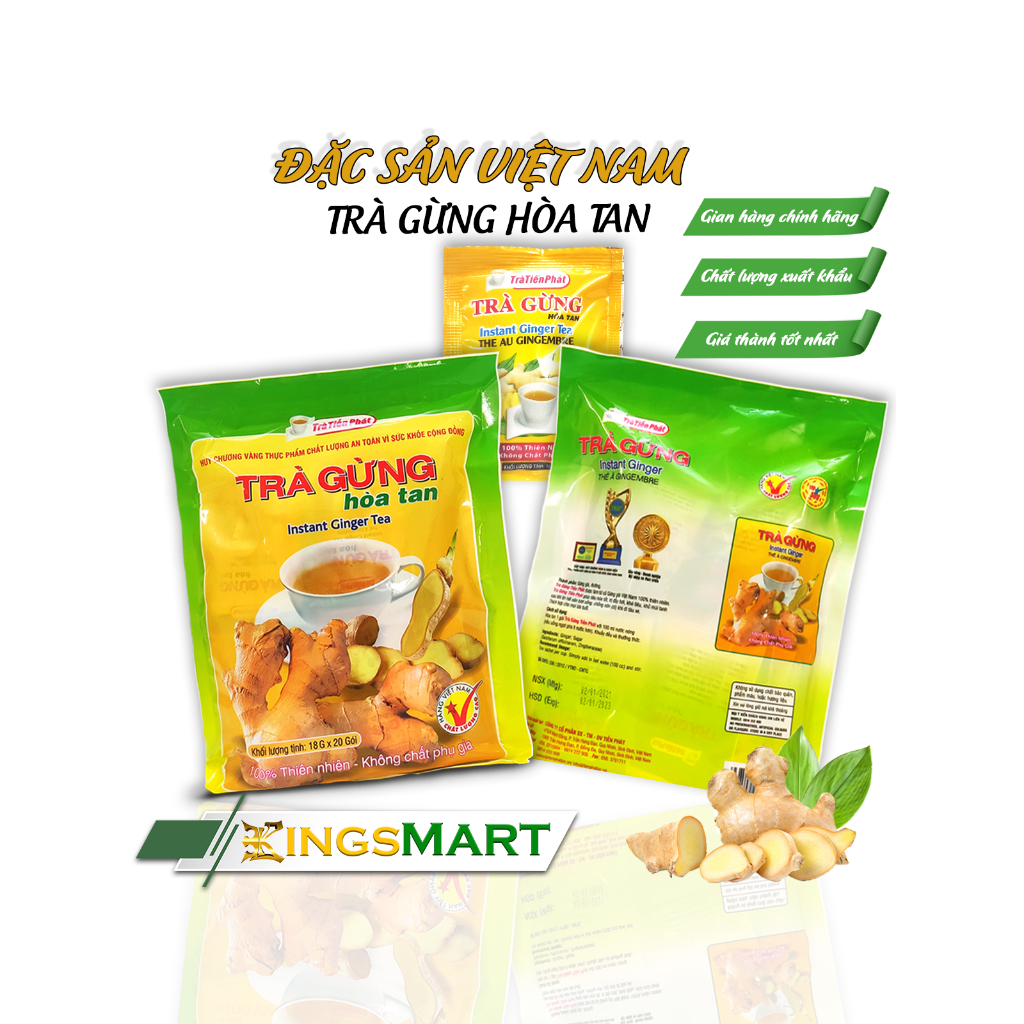 Trà Gừng Hòa Tan 360G - Thương hiệu TIẾN PHÁT - Đặc sản Quy Nhơn - Túi 20 Gói x 18G/Gói - Kingsmart