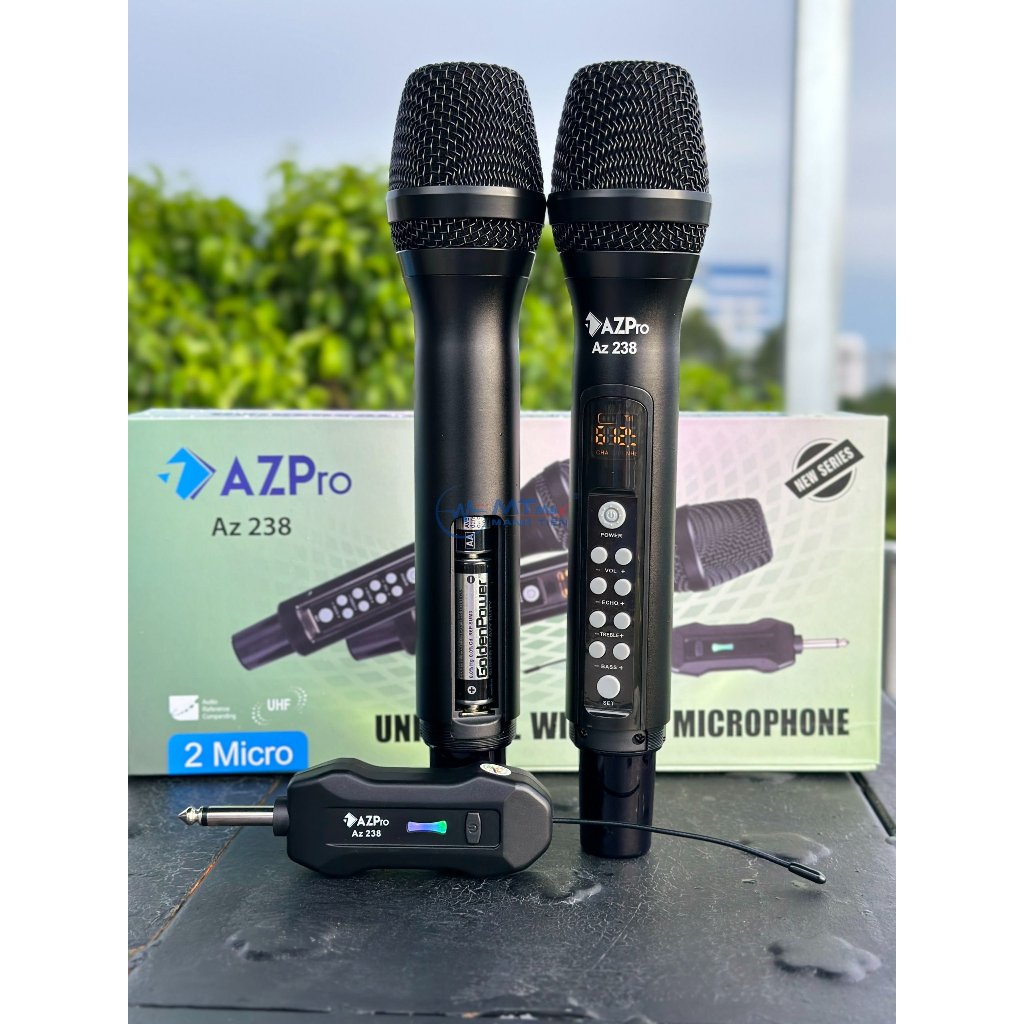 Micro Không Dây Đa Năng AZPro AZ-238 - Micro Karaoke Cao Cấp Tích Hợp Bass Treble Echo Ngay Trên Micro, Âm Thanh Mượt Mà
