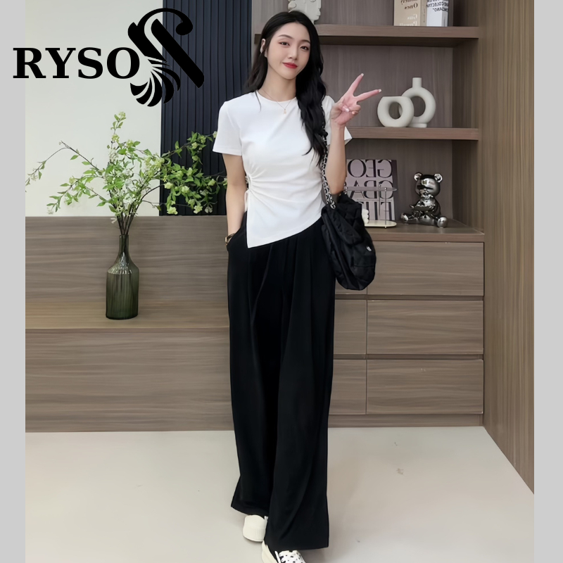 Áo Thun Khoét Bên Eo Vạt Nhọn RYSO FASHION Cộc Tay Rút Dây ￼Khoét Eo Chun Thắt Dây Phong Cách Hàn Quốc